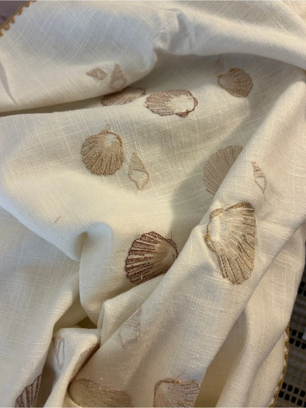 Luxury Cream hemp Throw Blanket - Soft Shell Embroidery
